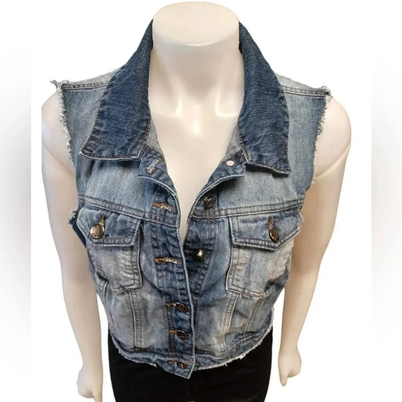 Liquid X Vest Dem Cropped Sleeveless Vest Jacket Size Large - Picture 3 of 9